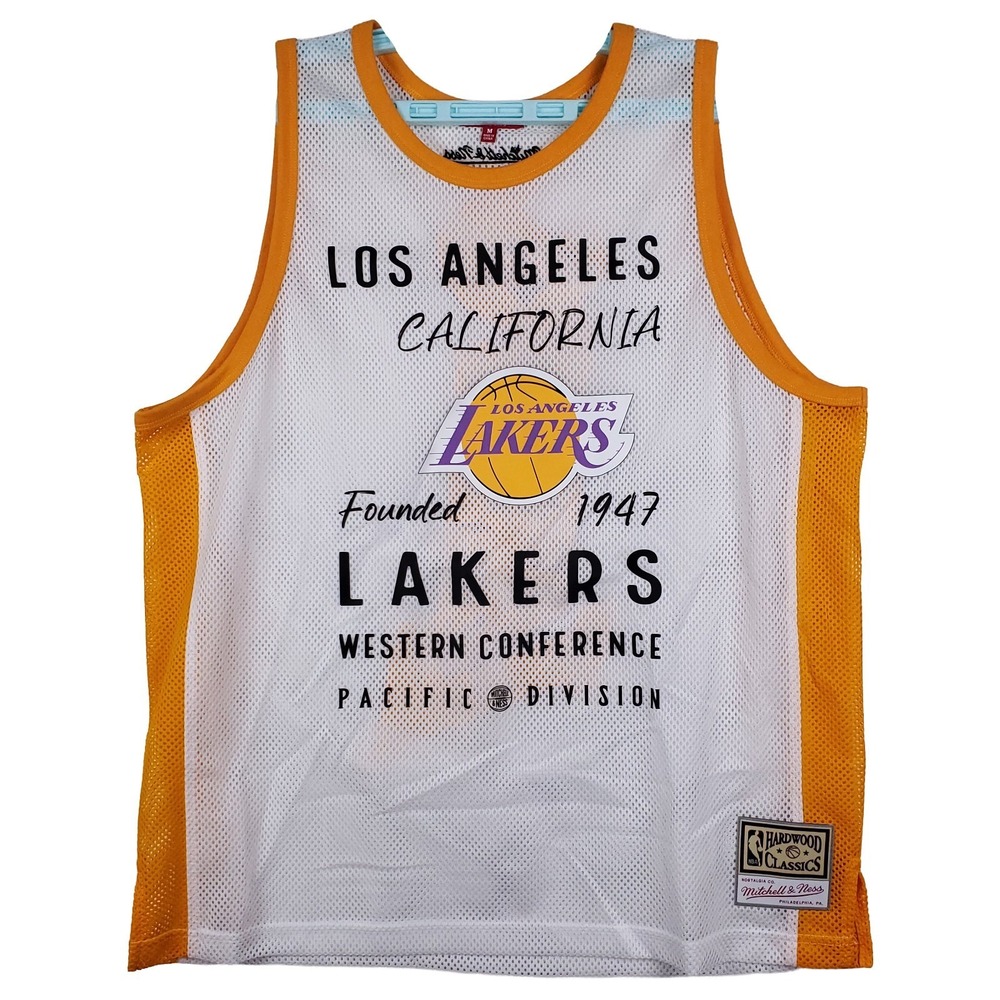 LA Lakers Mitchell & Ness NBA Womens Medium Mesh Jersey White Gold New